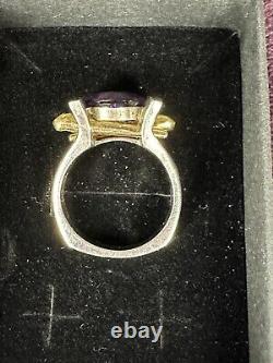 Vintage 18k Gold & Sterling Silver Ring With Amethyst & Diamonds Strellmans