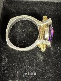 Vintage 18k Gold & Sterling Silver Ring With Amethyst & Diamonds Strellmans