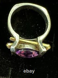 Vintage 18k Gold & Sterling Silver Ring With Amethyst & Diamonds Strellmans