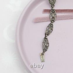 Vintage 1930s Art Deco Sterling Silver Natural Chrysoprase Marcasite Bracelet