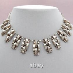 Vintage 1940s Early Mexican Sterling Silver Domed Link Necklace