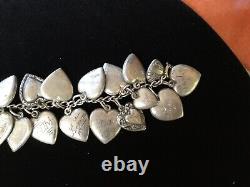 Vintage 1940s Sterling Silver 29 Puffy Engraved HEART Charm Bracelet W Jewels