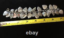 Vintage 1940s Sterling Silver 29 Puffy Engraved HEART Charm Bracelet W Jewels