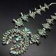 Vintage 1940s Zuni Sterling Silver Turquoise Petit Point Squash Blossom Necklace