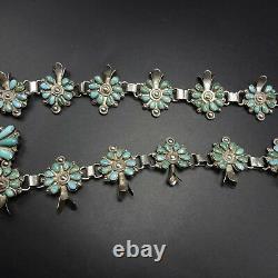 Vintage 1940s ZUNI Sterling Silver TURQUOISE Petit Point SQUASH BLOSSOM Necklace