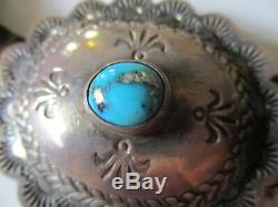 Vintage 1960s Handstamped Sterling Silver Turquoise Concho Belt Buckle