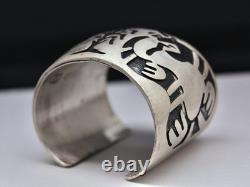 Vintage 1970s Navajo Sterling Silver Overlay Cuff Bracelet Corn Stalk & Snake