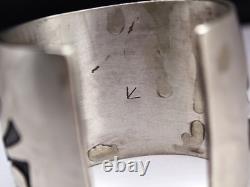 Vintage 1970s Navajo Sterling Silver Overlay Cuff Bracelet Corn Stalk & Snake