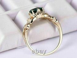 Vintage 1Ct Round Cut Green Emerald & Simulated Diamond Halo Ring 925 Silver