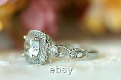 Vintage 2.1CT Round Cut Simulated CZ Halo 925 Sterling Silver Engagement Ring