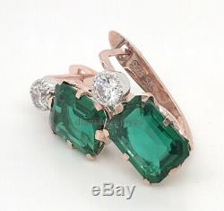 Vintage 2.50Ct Emerald Green Diamond Art Deco 14K Gold Over English Lock Earring