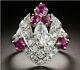 Vintage 2.50ct Simulated Diamond & Ruby Engagement Ring 14k White Gold Finish
