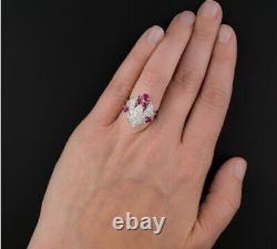 Vintage 2.50Ct Simulated Diamond & Ruby Engagement Ring 14K White Gold Finish