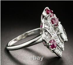 Vintage 2.50Ct Simulated Diamond & Ruby Engagement Ring 14K White Gold Finish
