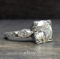 Vintage 2.70 CT Round Moissanite Art Deco Wedding Ring Real 925 Sterling Silver