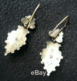 Vintage 2-tiers Edwardian Bohemian rose cut garnet Sterling 12K wire earrings