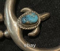 Vintage 24 Native Amer Navajo Squash Blossom Sterling Silver Turquoise Necklace