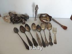Vintage 245.8 Grams Sterling Spoons, Bowl, Brush, Initial Stamper, Some Scrap