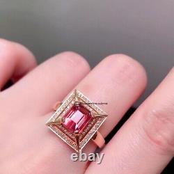 Vintage 2CT Emerald Cut Ruby Solitaire Engagement Women Ring Solid 925 Silver