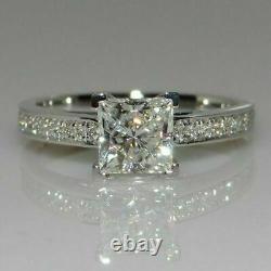 Vintage 2CT Princess Cut Moissanite Wedding Engagement Ring 14K White Gold Over