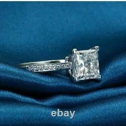 Vintage 2CT Princess Cut Moissanite Wedding Engagement Ring 14K White Gold Over