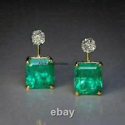 Vintage 4.00 Ct Emerald & Diamond 14K Yellow Gold Over Solitaire Stud Earrings