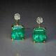 Vintage 4.00 Ct Emerald & Diamond 14k Yellow Gold Over Solitaire Stud Earrings