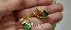 Vintage 4.00 Ct Emerald & Diamond 14K Yellow Gold Over Solitaire Stud Earrings