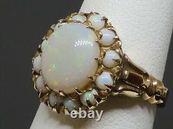 Vintage 4.20CT Oval Cut Opal Halo Women's Engagement Ring 14K Yellow Gold Finish