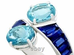 Vintage 4.22 Carat Aquamarine 2.40 Carat Sapphire 925 Solid Silver Twist Ring