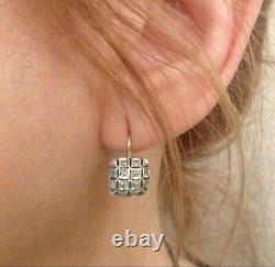 Vintage 4Ct Round Lab Created Diamond Drop Square Earring's 925 Sterling Silver
