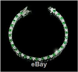 Vintage $5000 9ct Round Emerald & Diamond 18k White Gold Over 7Tennis Bracelet