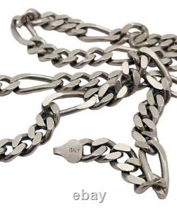 Vintage 7mm Thick Solid 925 Italy Sterling Silver 20 Figaro Chain Heavy 52.3g