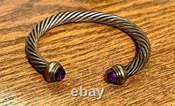 Vintage 90s David Yurman 14k Gold & Sterling Amethyst Classic Cable Bracelet