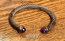 Vintage 90s David Yurman 14k Gold & Sterling Amethyst Classic Cable Bracelet