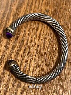 Vintage 90s David Yurman 14k Gold & Sterling Amethyst Classic Cable Bracelet