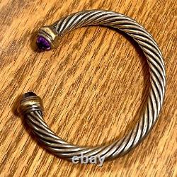 Vintage 90s David Yurman 14k Gold & Sterling Amethyst Classic Cable Bracelet