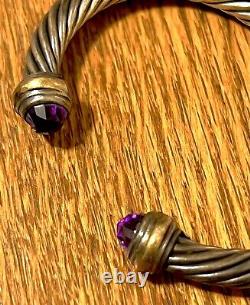 Vintage 90s David Yurman 14k Gold & Sterling Amethyst Classic Cable Bracelet