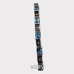 Vintage 925 Solid Sterling Silver Marcasite Blue Topaz Tennis Bracelet -5351