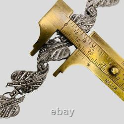 Vintage 925 Solid Sterling Silver Marcasite Leaf Design Bracelet 7 inch -5359