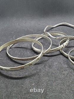 Vintage 925 Stack Sterling Silver Bangle Bracelet Lot of 7 Bracelets 85 Grams