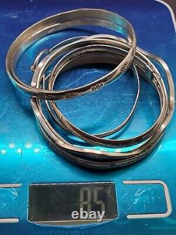 Vintage 925 Stack Sterling Silver Bangle Bracelet Lot of 7 Bracelets 85 Grams