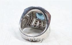 Vintage. 925 Sterling Blue Spinel Ring & Matching 925 Earrings Art Deco Set