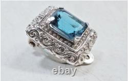 Vintage. 925 Sterling Blue Spinel Ring & Matching 925 Earrings Art Deco Set