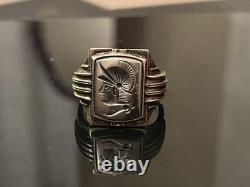 Vintage 925 Sterling Silver & 10k Gold Carved Intaglio Centurion Ring Size 9.5