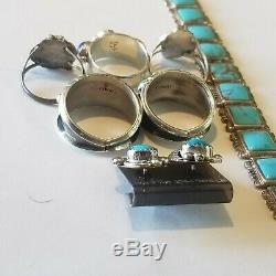 Vintage 925 Sterling Silver 5 Turquoise Lapis Coral Rings Earrings Bracelet Lot