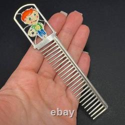 Vintage 925 Sterling Silver Comb Boy Motif Stamped Brush 20 gram