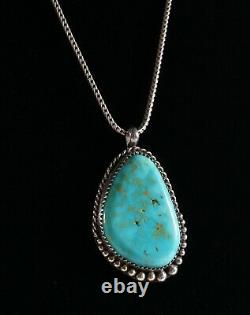 Vintage. 925 Sterling Silver D Turquoise Cripple Creek Pendant Necklace 21.3g