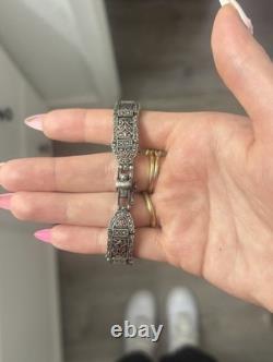 Vintage 925 Sterling Silver Filigree Ladies Wristwatch Ornate Bracelet Style