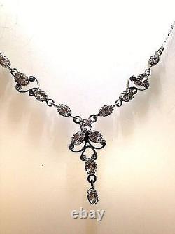 Vintage 925 Sterling Silver Genuine Cubic Zirconia Choker Necklace